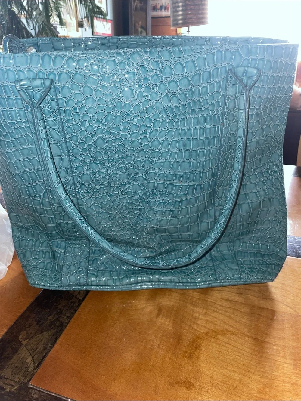 PAMELA MCCOY AWUA Blue Croc-Embossed Tote Bag - 18” X 15”